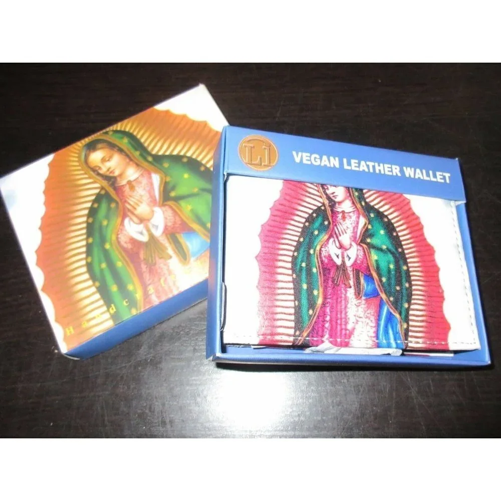 COPY - Virgin Mary Guadalupe Religious Print Bi-Fold Vegan Leather Men's Wallet…